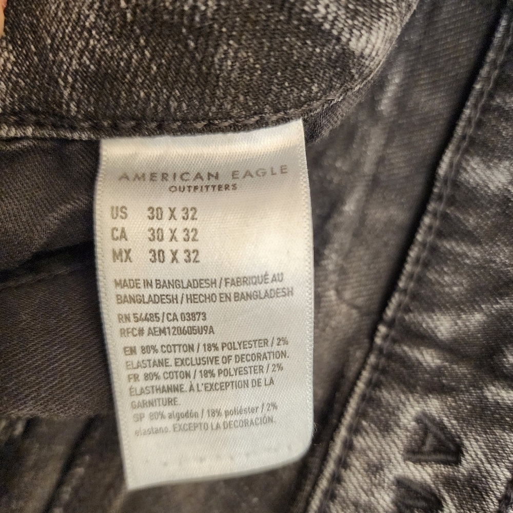 American Eagle AirFlex+ Slim Patchwork Jeans Black Faded 30x32 - Picture 2 of 8